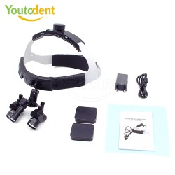 48 Degree LED Dental Loupes with 5X Adjustability New Electric-powered Head Mounted Surgical Loupes Including 2 Batteries