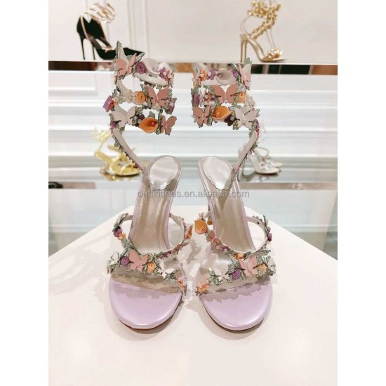 Elegant Wedding Sexy Rhinestone Bedazzled Heels Blue Flower Ankle Wrap Tie up Crystal Strappy Sandal Sparkly Stiletto Prom Shoes