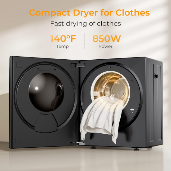 Euhomy Black&White 1.5cu.ft Compact Dryer Tumble Dryer Smart Electric Heated Clothes Dryer Clothes Drying Machine for Home