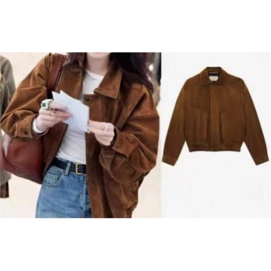 Factory Wholesale New Clothes Women's Leather Jacket Coat Brown Genuine Sheepskin Leather Suede Jacket for Ladies