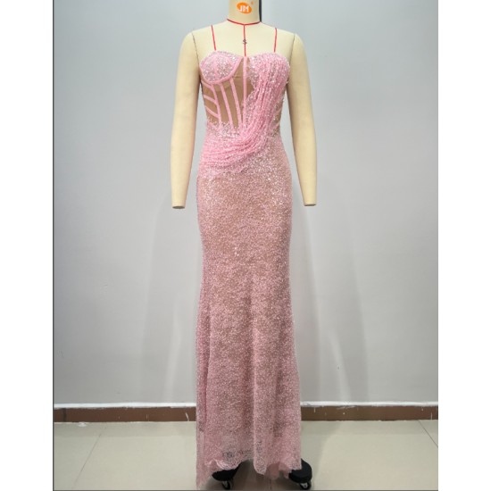 ED2787 Kimshein Fashion High Quality Princess Strapless Pearls Sequins Evening Party Dress Luxurious Prom Dresses