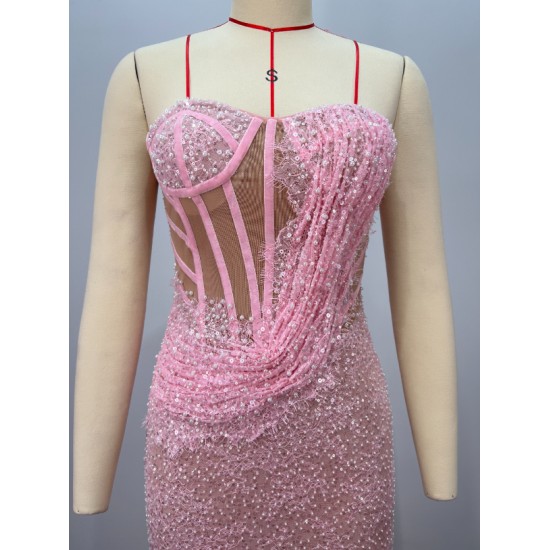 ED2787 Kimshein Fashion High Quality Princess Strapless Pearls Sequins Evening Party Dress Luxurious Prom Dresses