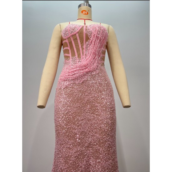 ED2787 Kimshein Fashion High Quality Princess Strapless Pearls Sequins Evening Party Dress Luxurious Prom Dresses
