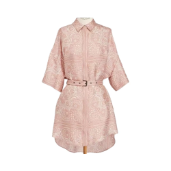 2025 Women's One-piece Paisley Butterfly Pattern Dress 100% Heavy-weight Silk Elegant Short Sleeve with Belt for Ladies