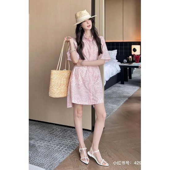 2025 Women's One-piece Paisley Butterfly Pattern Dress 100% Heavy-weight Silk Elegant Short Sleeve with Belt for Ladies