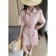 2025 Women's One-piece Paisley Butterfly Pattern Dress 100% Heavy-weight Silk Elegant Short Sleeve with Belt for Ladies