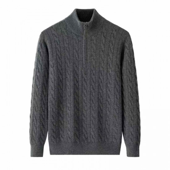 Men's Casual Winter Half-Height Collar Cashmere Pullover Long Sleeve Cable Knit Pullover Pattern 1/4 Zipper Cashmere Sweater