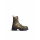 Heavily Distressed Extra Round Toe Leather Super Chunky Lug Sole Men Canvas Boots Safety Shoes Black Strike Lace-up Combat Boots