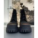 Heavily Distressed Extra Round Toe Leather Super Chunky Lug Sole Men Canvas Boots Safety Shoes Black Strike Lace-up Combat Boots