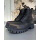 Heavily Distressed Extra Round Toe Leather Super Chunky Lug Sole Men Canvas Boots Safety Shoes Black Strike Lace-up Combat Boots