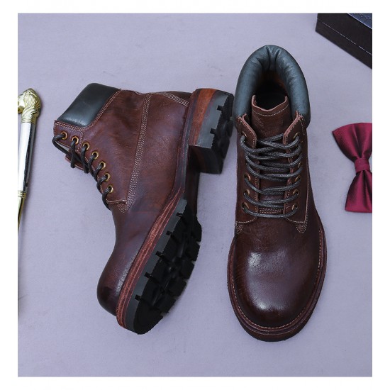 Big Promotion on Men's Genuine Leather Chelsea Boots British High-Top Business Short Cowhide Boots Bright Leather Shoes