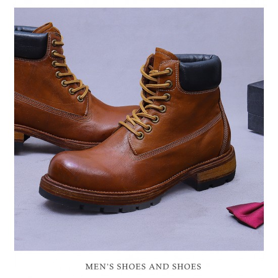 Big Promotion on Men's Genuine Leather Chelsea Boots British High-Top Business Short Cowhide Boots Bright Leather Shoes