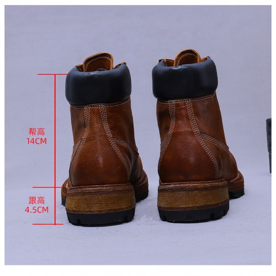 Big Promotion on Men's Genuine Leather Chelsea Boots British High-Top Business Short Cowhide Boots Bright Leather Shoes