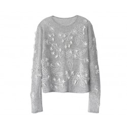 100% Cashmere Women's Casual Pullover Sweater with Embroidery Soft Fluffy Long-Sleeve Round-Neck Heavy-Duty Comfortable Style