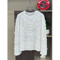 100% Cashmere Women's Casual Pullover Sweater with Embroidery Soft Fluffy Long-Sleeve Round-Neck Heavy-Duty Comfortable Style