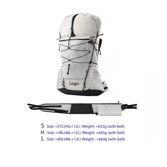 Customized Outdoor Waterproof Lightweight Dyneema Composite Fabric Travel Trekking Camping Hiking Backpack High-capacity Bag