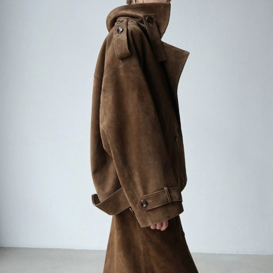 2025 Custom Streetwear High Quality Double Breasted Motorcycles Cow Leather Short Coat Work Clothes Women Suede Leather Jacket