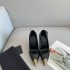 New High-quality Black Leather Women's High Heels, Patent Leather Metal Pointed-toe Slender Single Shoes