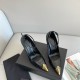 New High-quality Black Leather Women's High Heels, Patent Leather Metal Pointed-toe Slender Single Shoes