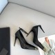 New High-quality Black Leather Women's High Heels, Patent Leather Metal Pointed-toe Slender Single Shoes