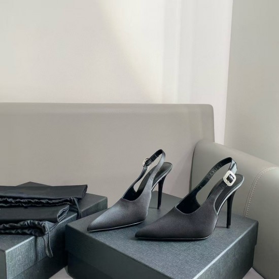 New High-quality Silk High-heeled Women's Shoes with Rhinestone Buckles and Thin Heels