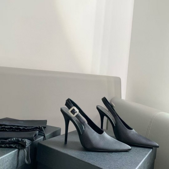 New High-quality Silk High-heeled Women's Shoes with Rhinestone Buckles and Thin Heels
