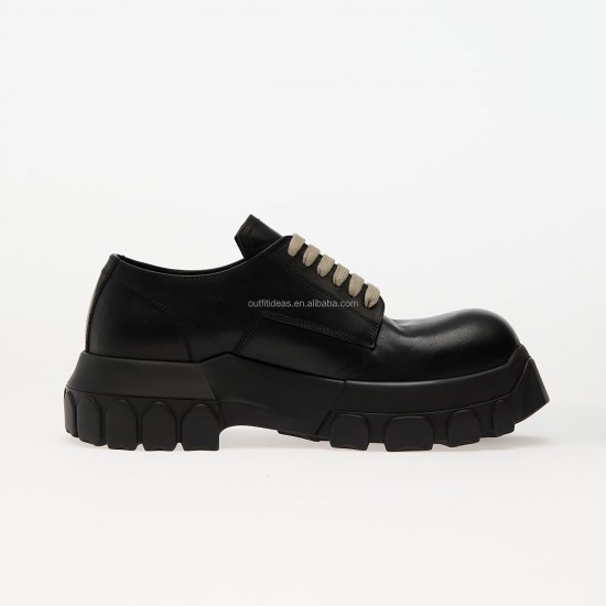 Round Toe Calfskin Derby New With Tags Leather Platform Business Dress Shoes Black Hollywood Lace up Bozo Tractor Derby Shoes