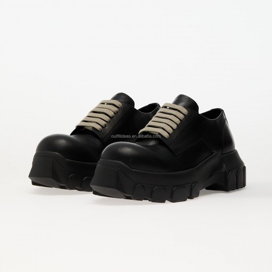 Round Toe Calfskin Derby New With Tags Leather Platform Business Dress Shoes Black Hollywood Lace up Bozo Tractor Derby Shoes