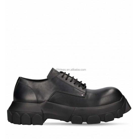 Round Toe Calfskin Derby New With Tags Leather Platform Business Dress Shoes Black Hollywood Lace up Bozo Tractor Derby Shoes