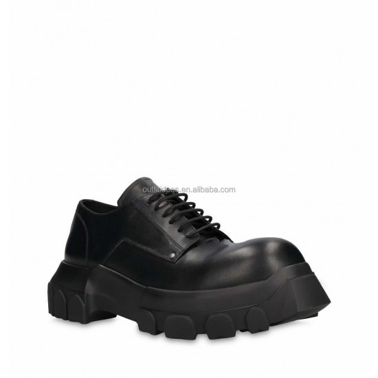 Round Toe Calfskin Derby New With Tags Leather Platform Business Dress Shoes Black Hollywood Lace up Bozo Tractor Derby Shoes