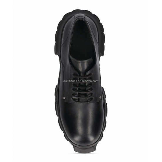 Round Toe Calfskin Derby New With Tags Leather Platform Business Dress Shoes Black Hollywood Lace up Bozo Tractor Derby Shoes