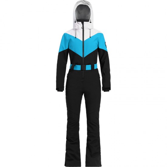 Women's New One-Piece Ski Suit with Double-Board Zipper Closure Warm Hooded Pants Windproof and Waterproof Slimming Waist