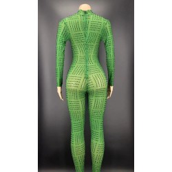 Customize Women Clothing Skirt Set Spring Green Crystal Jumpsuit and Women's Coats With Fur for Fashion Show