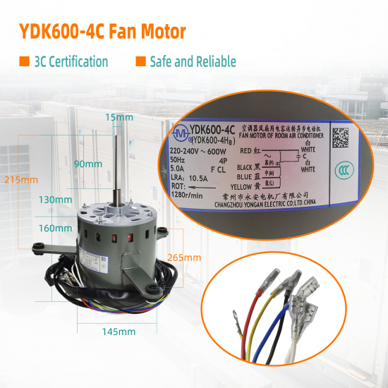YDK600-4C YDK600-4H8 AC220-240V 50HZ 5.0A 1280RPM 600W CW FCL Parts for Air Conditioner Fan Motor