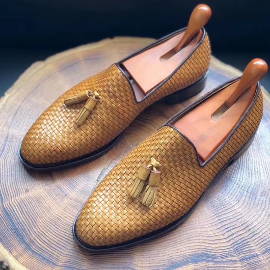 Cie ML32 Fashion Handmade Goodyear Welted Leather Outsole Shoes Woven Leather Tassels  Loaferr for Men
