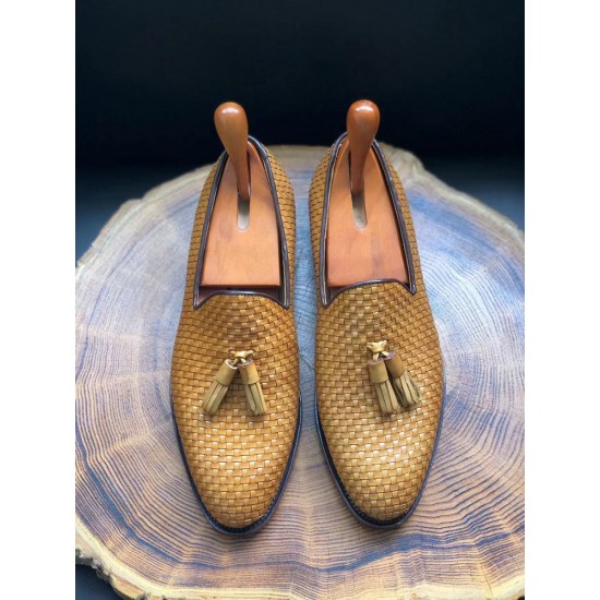 Cie ML32 Fashion Handmade Goodyear Welted Leather Outsole Shoes Woven Leather Tassels  Loaferr for Men