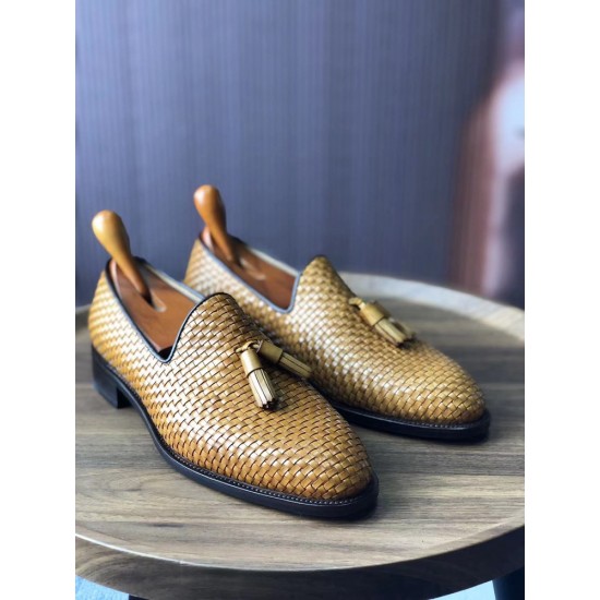 Cie ML32 Fashion Handmade Goodyear Welted Leather Outsole Shoes Woven Leather Tassels  Loaferr for Men
