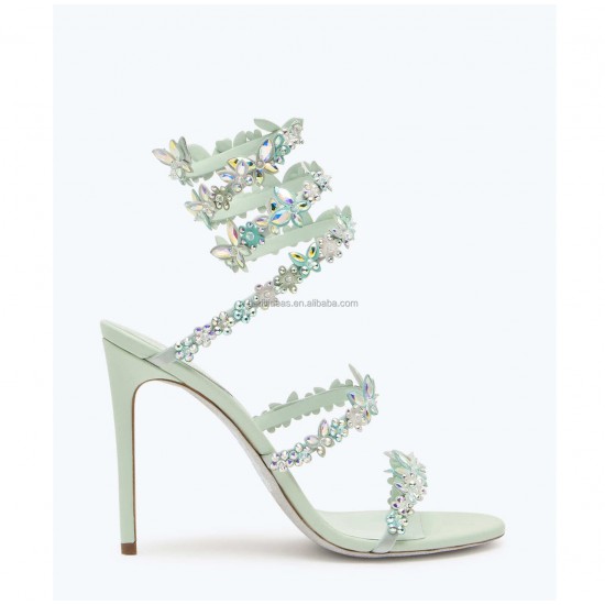 Handmade Flowers Butterflies Original Stardust Sole Top Quality Stones Rhinestone Heels Satin Sandals Stilettos Crystals Sandals