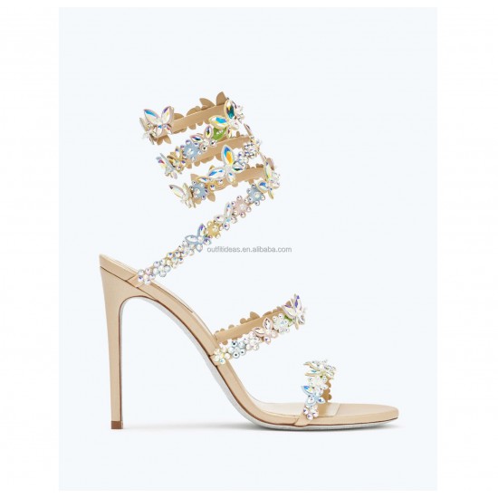 Handmade Flowers Butterflies Original Stardust Sole Top Quality Stones Rhinestone Heels Satin Sandals Stilettos Crystals Sandals