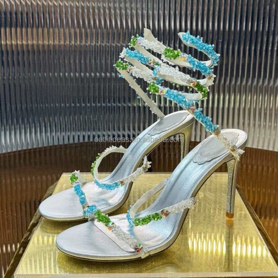 Handmade Flowers Butterflies Original Stardust Sole Top Quality Stones Rhinestone Heels Satin Sandals Stilettos Crystals Sandals