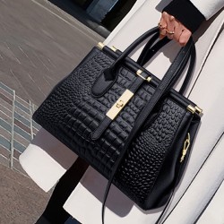 High Quality Black Color crocodile Print Genuine Leather Women Bucket Genuine Leather Bags Tote Handbags Women Purses Handbags