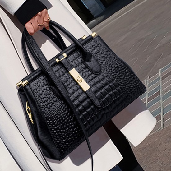 High Quality Black Color crocodile Print Genuine Leather Women Bucket Genuine Leather Bags Tote Handbags Women Purses Handbags