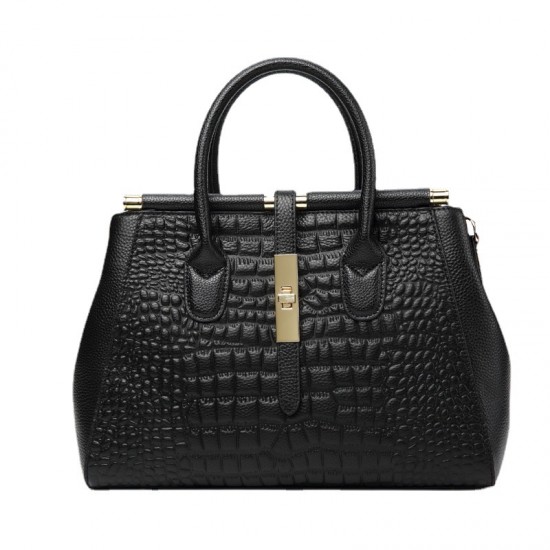 High Quality Black Color crocodile Print Genuine Leather Women Bucket Genuine Leather Bags Tote Handbags Women Purses Handbags