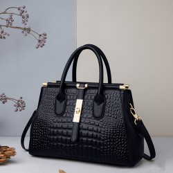 High Quality Black Color crocodile Print Genuine Leather Women Bucket Genuine Leather Bags Tote Handbags Women Purses Handbags