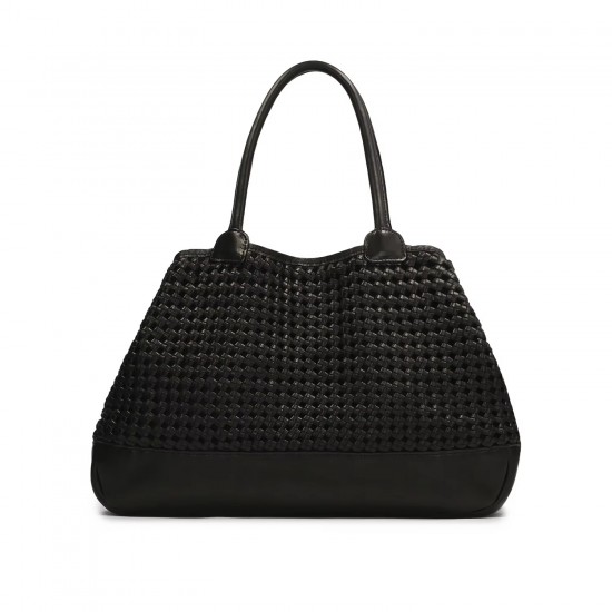 High Quality Unique Design Fashion Genuine Leather Handbag Braid Leather Shopper Bag Open Closure for All Season Solid Color