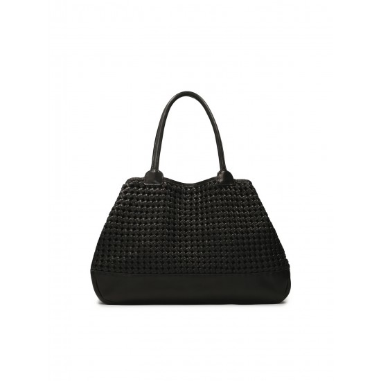 High Quality Unique Design Fashion Genuine Leather Handbag Braid Leather Shopper Bag Open Closure for All Season Solid Color