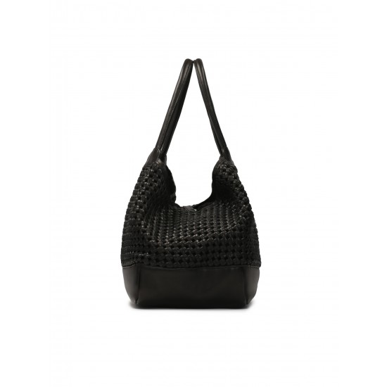 High Quality Unique Design Fashion Genuine Leather Handbag Braid Leather Shopper Bag Open Closure for All Season Solid Color