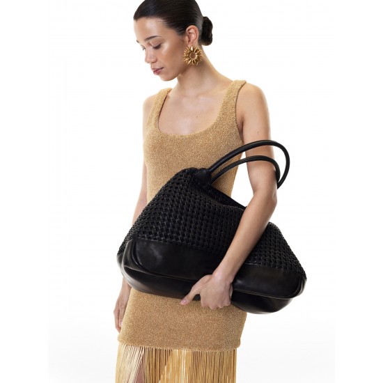 High Quality Unique Design Fashion Genuine Leather Handbag Braid Leather Shopper Bag Open Closure for All Season Solid Color