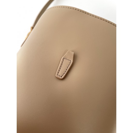 Minimalist Khaki Bucket Water Bag for Women Genuine Leather Crossbody Handbag with Zipper Closure Fashionable Lady Style