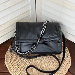 MJ Women's All- Match Fashionable European American Genuine Leather Crossbody Chain Bag New Pleated Sheepskin Flip Messenger Bag